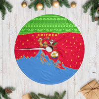 Eritrea Christmas Tree Skirt with Santa Claus Camel Sleigh National Emblem and Red Green Blue Pattern - Wonder Print Shop