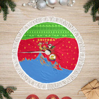 Eritrea Christmas Tree Skirt with Santa Claus Camel Sleigh National Emblem and Red Green Blue Pattern - Wonder Print Shop