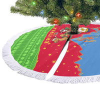 Eritrea Christmas Tree Skirt with Santa Claus Camel Sleigh National Emblem and Red Green Blue Pattern - Wonder Print Shop