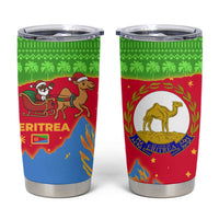Eritrea Christmas Tumbler Cup with Santa Claus Camel Sleigh National Emblem and Red Green Blue Pattern - Wonder Print Shop