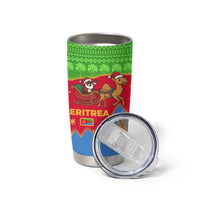 Eritrea Christmas Tumbler Cup with Santa Claus Camel Sleigh National Emblem and Red Green Blue Pattern - Wonder Print Shop