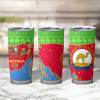 Eritrea Christmas Tumbler Cup with Santa Claus Camel Sleigh National Emblem and Red Green Blue Pattern - Wonder Print Shop