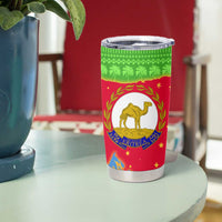 Eritrea Christmas Tumbler Cup with Santa Claus Camel Sleigh National Emblem and Red Green Blue Pattern - Wonder Print Shop