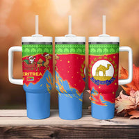 Eritrea Christmas Tumbler With Handle with Santa Claus Camel Sleigh National Emblem and Red Green Blue Pattern - Wonder Print Shop