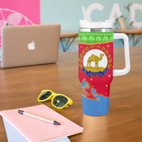 Eritrea Christmas Tumbler With Handle with Santa Claus Camel Sleigh National Emblem and Red Green Blue Pattern - Wonder Print Shop