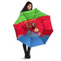 Eritrea Christmas Umbrella with Santa Claus Camel Sleigh National Emblem and Red Green Blue Pattern - Wonder Print Shop