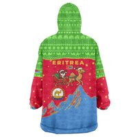 Eritrea Christmas Wearable Blanket Hoodie with Santa Claus Camel Sleigh National Emblem and Red Green Blue Pattern - Wonder Print Shop