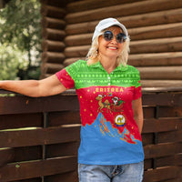Eritrea Christmas Women Polo Shirt with Santa Claus Camel Sleigh National Emblem and Red Green Blue Pattern - Wonder Print Shop