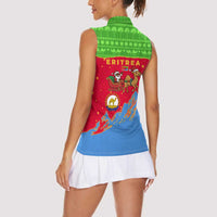 Eritrea Christmas Women Sleeveless Polo Shirt with Santa Claus Camel Sleigh National Emblem and Red Green Blue Pattern - Wonder Print Shop