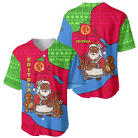 Eritrea Christmas Baseball Jersey with African Santa Gingerbread Harp National Flag Colors and Festive Pattern Design - Wonder Print Shop