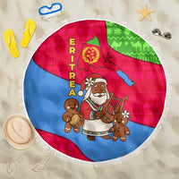 Eritrea Christmas Beach Blanket with African Santa Gingerbread Harp National Flag Colors and Festive Pattern Design - Wonder Print Shop
