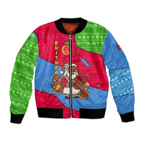Eritrea Christmas Bomber Jacket with African Santa Gingerbread Harp National Flag Colors and Festive Pattern Design - Wonder Print Shop