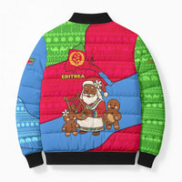Eritrea Christmas Bomber Puffer Jacket with African Santa Gingerbread Harp National Flag Colors and Festive Pattern Design - Wonder Print Shop