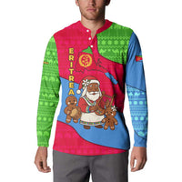 Eritrea Christmas Button Sweatshirt with African Santa Gingerbread Harp National Flag Colors and Festive Pattern Design - Wonder Print Shop