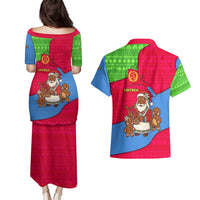 Eritrea Christmas Couples Matching Puletasi and Hawaiian Shirt with African Santa Gingerbread Harp National Flag Colors and Festive Pattern Design - Wonder Print Shop