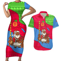 Eritrea Christmas Couples Matching Short Sleeve Bodycon Dress and Hawaiian Shirt with African Santa Gingerbread Harp National Flag Colors and Festive Pattern Design - Wonder Print Shop