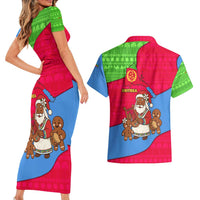 Eritrea Christmas Couples Matching Short Sleeve Bodycon Dress and Hawaiian Shirt with African Santa Gingerbread Harp National Flag Colors and Festive Pattern Design - Wonder Print Shop