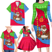 Eritrea Christmas Family Matching Long Sleeve Bodycon Dress and Hawaiian Shirt with African Santa Gingerbread Harp National Flag Colors and Festive Pattern Design - Wonder Print Shop