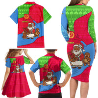 Eritrea Christmas Family Matching Long Sleeve Bodycon Dress and Hawaiian Shirt with African Santa Gingerbread Harp National Flag Colors and Festive Pattern Design - Wonder Print Shop
