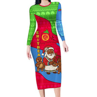 Eritrea Christmas Family Matching Long Sleeve Bodycon Dress and Hawaiian Shirt with African Santa Gingerbread Harp National Flag Colors and Festive Pattern Design - Wonder Print Shop