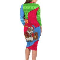 Eritrea Christmas Family Matching Long Sleeve Bodycon Dress and Hawaiian Shirt with African Santa Gingerbread Harp National Flag Colors and Festive Pattern Design - Wonder Print Shop