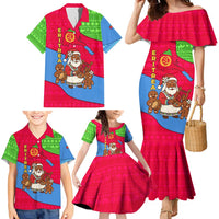 Eritrea Christmas Family Matching Mermaid Dress and Hawaiian Shirt with African Santa Gingerbread Harp National Flag Colors and Festive Pattern Design - Wonder Print Shop