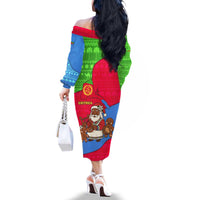 Eritrea Christmas Family Matching Off The Shoulder Long Sleeve Dress and Hawaiian Shirt with African Santa Gingerbread Harp National Flag Colors and Festive Pattern Design - Wonder Print Shop