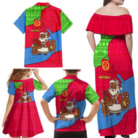 Eritrea Christmas Family Matching Off Shoulder Maxi Dress and Hawaiian Shirt with African Santa Gingerbread Harp National Flag Colors and Festive Pattern Design - Wonder Print Shop