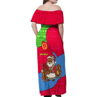 Eritrea Christmas Family Matching Off Shoulder Maxi Dress and Hawaiian Shirt with African Santa Gingerbread Harp National Flag Colors and Festive Pattern Design - Wonder Print Shop