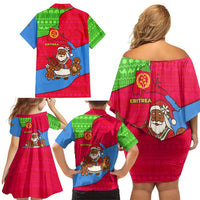 Eritrea Christmas Family Matching Off Shoulder Short Dress and Hawaiian Shirt with African Santa Gingerbread Harp National Flag Colors and Festive Pattern Design - Wonder Print Shop