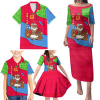 Eritrea Christmas Family Matching Puletasi and Hawaiian Shirt with African Santa Gingerbread Harp National Flag Colors and Festive Pattern Design - Wonder Print Shop