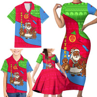 Eritrea Christmas Family Matching Short Sleeve Bodycon Dress and Hawaiian Shirt with African Santa Gingerbread Harp National Flag Colors and Festive Pattern Design - Wonder Print Shop