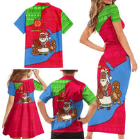 Eritrea Christmas Family Matching Short Sleeve Bodycon Dress and Hawaiian Shirt with African Santa Gingerbread Harp National Flag Colors and Festive Pattern Design - Wonder Print Shop