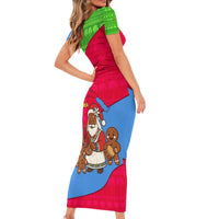 Eritrea Christmas Family Matching Short Sleeve Bodycon Dress and Hawaiian Shirt with African Santa Gingerbread Harp National Flag Colors and Festive Pattern Design - Wonder Print Shop