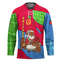Eritrea Christmas Hockey Jersey with African Santa Gingerbread Harp National Flag Colors and Festive Pattern Design - Wonder Print Shop
