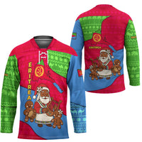 Eritrea Christmas Hockey Jersey with African Santa Gingerbread Harp National Flag Colors and Festive Pattern Design - Wonder Print Shop