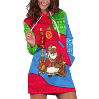 Eritrea Christmas Hoodie Dress with African Santa Gingerbread Harp National Flag Colors and Festive Pattern Design - Wonder Print Shop