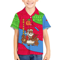 Eritrea Christmas Kid Hawaiian Shirt with African Santa Gingerbread Harp National Flag Colors and Festive Pattern Design - Wonder Print Shop