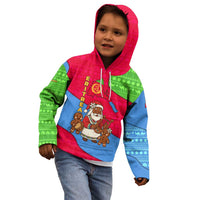 Eritrea Christmas Kid Hoodie with African Santa Gingerbread Harp National Flag Colors and Festive Pattern Design - Wonder Print Shop