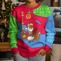 Eritrea Christmas Kid Ugly Christmas Sweater with African Santa Gingerbread Harp National Flag Colors and Festive Pattern Design - Wonder Print Shop
