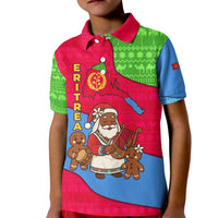 Eritrea Christmas Kid Polo Shirt with African Santa Gingerbread Harp National Flag Colors and Festive Pattern Design - Wonder Print Shop