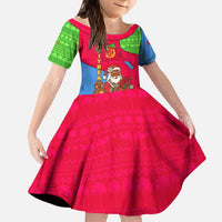 Eritrea Christmas Kid Short Sleeve Dress with African Santa Gingerbread Harp National Flag Colors and Festive Pattern Design - Wonder Print Shop