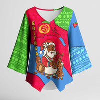 Eritrea Christmas Kimono Sleeve Blouse with African Santa Gingerbread Harp National Flag Colors and Festive Pattern Design - Wonder Print Shop