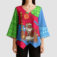 Eritrea Christmas Kimono Sleeve Blouse with African Santa Gingerbread Harp National Flag Colors and Festive Pattern Design - Wonder Print Shop