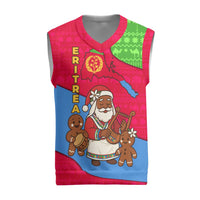 Eritrea Christmas Knitted V-Neck Vest with African Santa Gingerbread Harp National Flag Colors and Festive Pattern Design - Wonder Print Shop