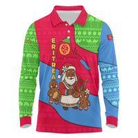 Eritrea Christmas Long Sleeve Polo Shirt with African Santa Gingerbread Harp National Flag Colors and Festive Pattern Design - Wonder Print Shop