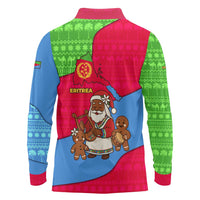 Eritrea Christmas Long Sleeve Polo Shirt with African Santa Gingerbread Harp National Flag Colors and Festive Pattern Design - Wonder Print Shop