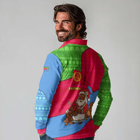 Eritrea Christmas Long Sleeve Polo Shirt with African Santa Gingerbread Harp National Flag Colors and Festive Pattern Design - Wonder Print Shop