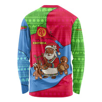 Eritrea Christmas Long Sleeve Shirt with African Santa Gingerbread Harp National Flag Colors and Festive Pattern Design - Wonder Print Shop