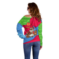 Eritrea Christmas Off Shoulder Sweater with African Santa Gingerbread Harp National Flag Colors and Festive Pattern Design - Wonder Print Shop